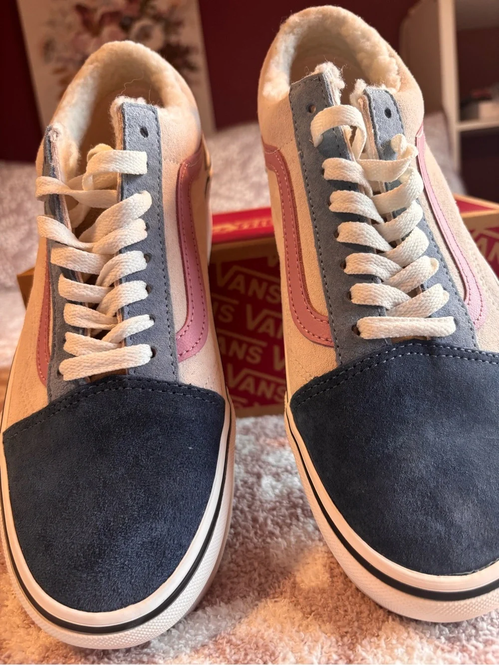 Vans Old Skool womens Pink, Navy & Cream Platform Sneakers